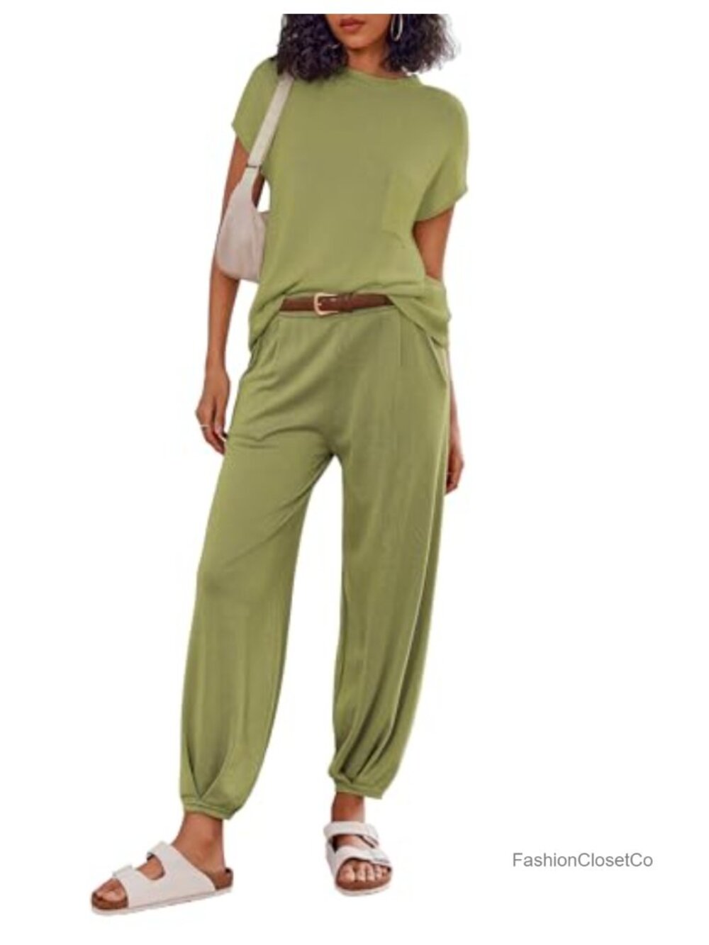 Two Piece Lounge Set Knit Crop Top High Waist Jogger Pants Matching Tracksuit